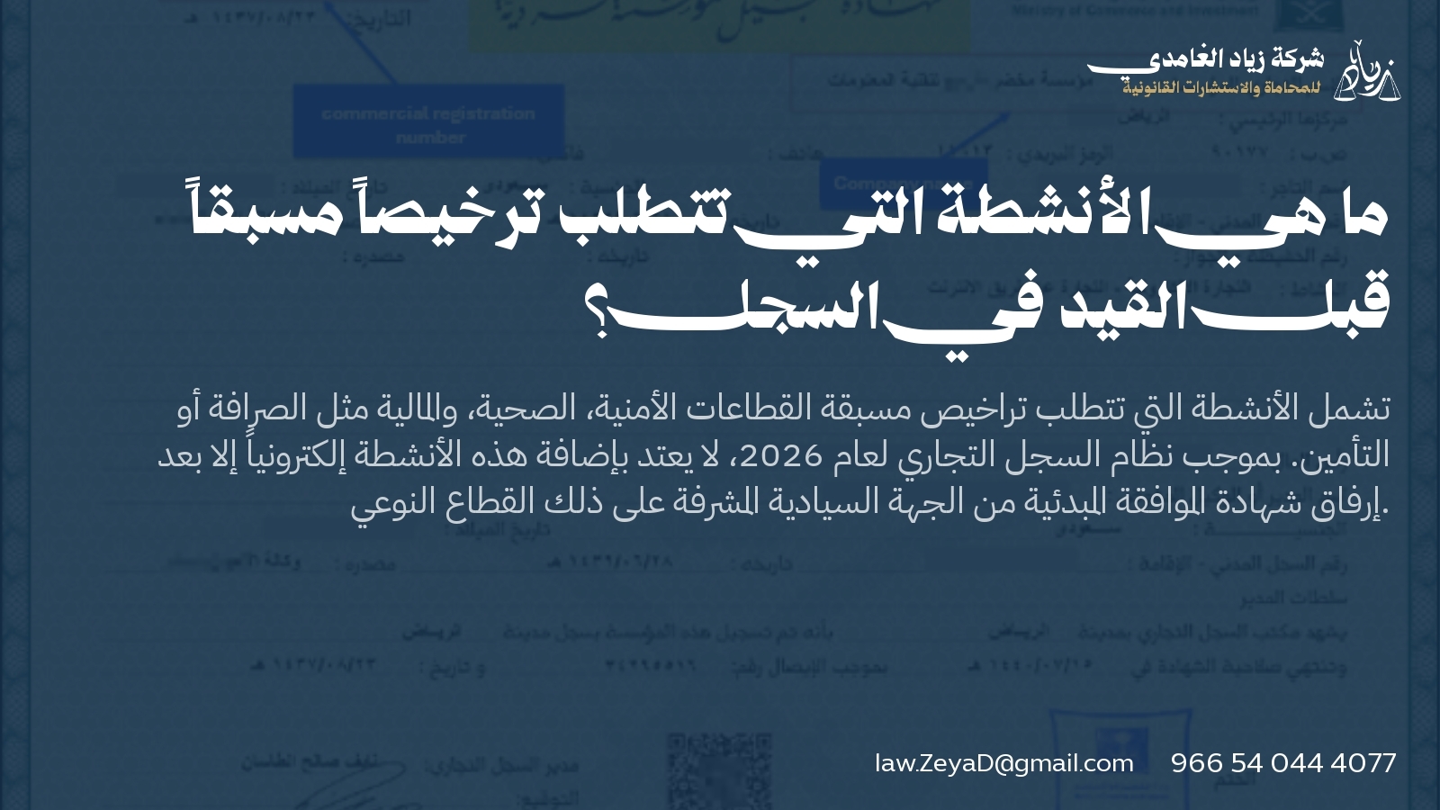 ما هي الأنشطة التي تتطلب ترخيصاً مسبقاً قبل القيد في السجل؟